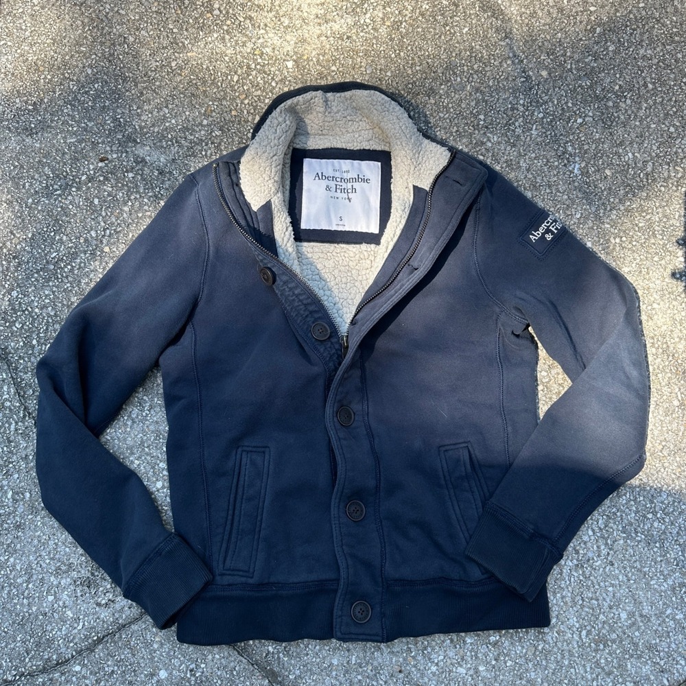 Abercrombie & Fitch Mens Navy Sherpa Lined Full Zip Button Jacket Small
